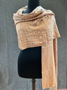 22x72 100% silk gold squares circles MCM geometric modern shoulder wrap drape